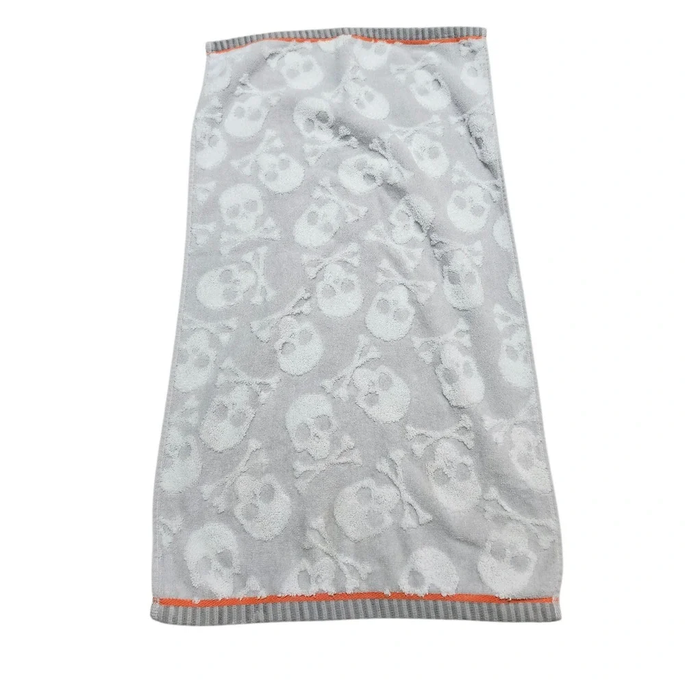 Caro‎ Home Halloween Skull Crossbones Hand Towel Gray White Orange Cotton Goth